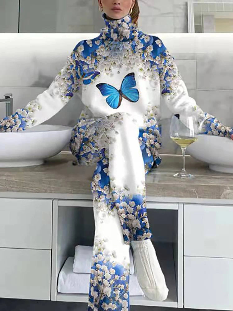 Vintage Butterfly Turtleneck Pant Set
