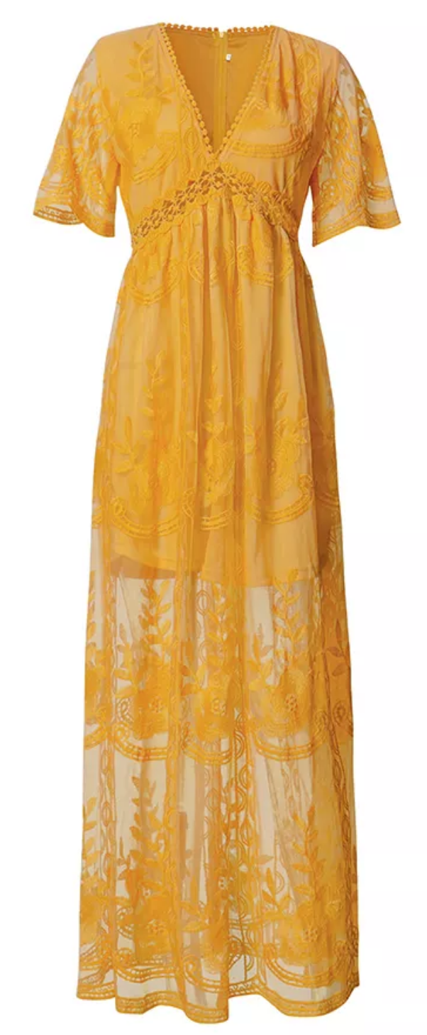 Embroidered Boho Long Lace Dress Large Embroidered Boho Long Lace Dress Large