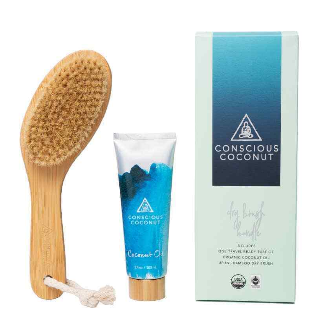 Concious Coconut Dry Brush and Coconut Oil Tube Travel Set
