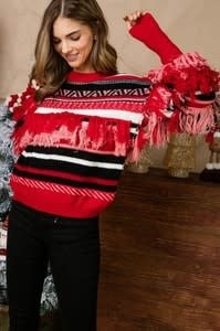Round Neck Fringe Multi Colors Sweater
