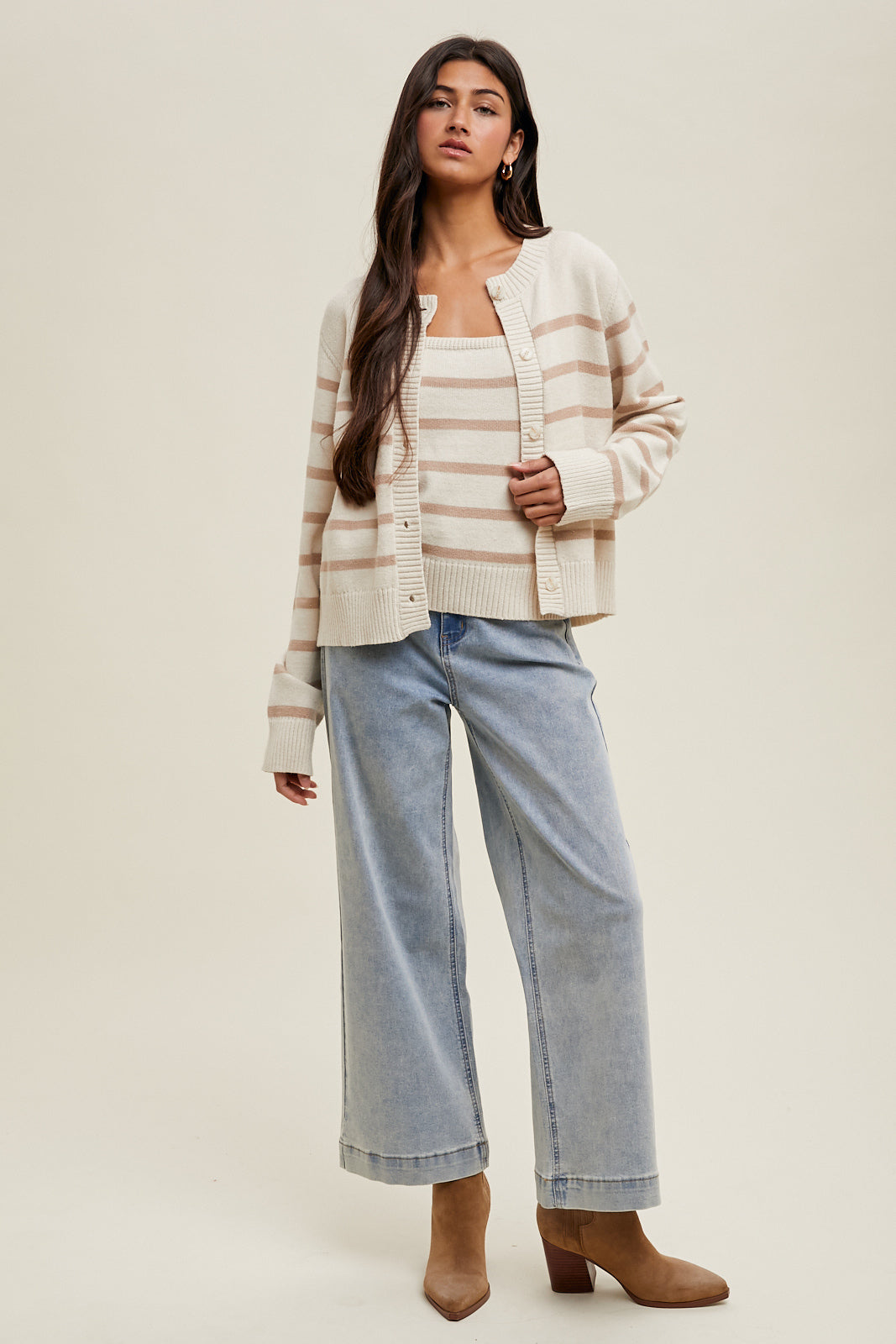 Striped Cami and Cardigan Set