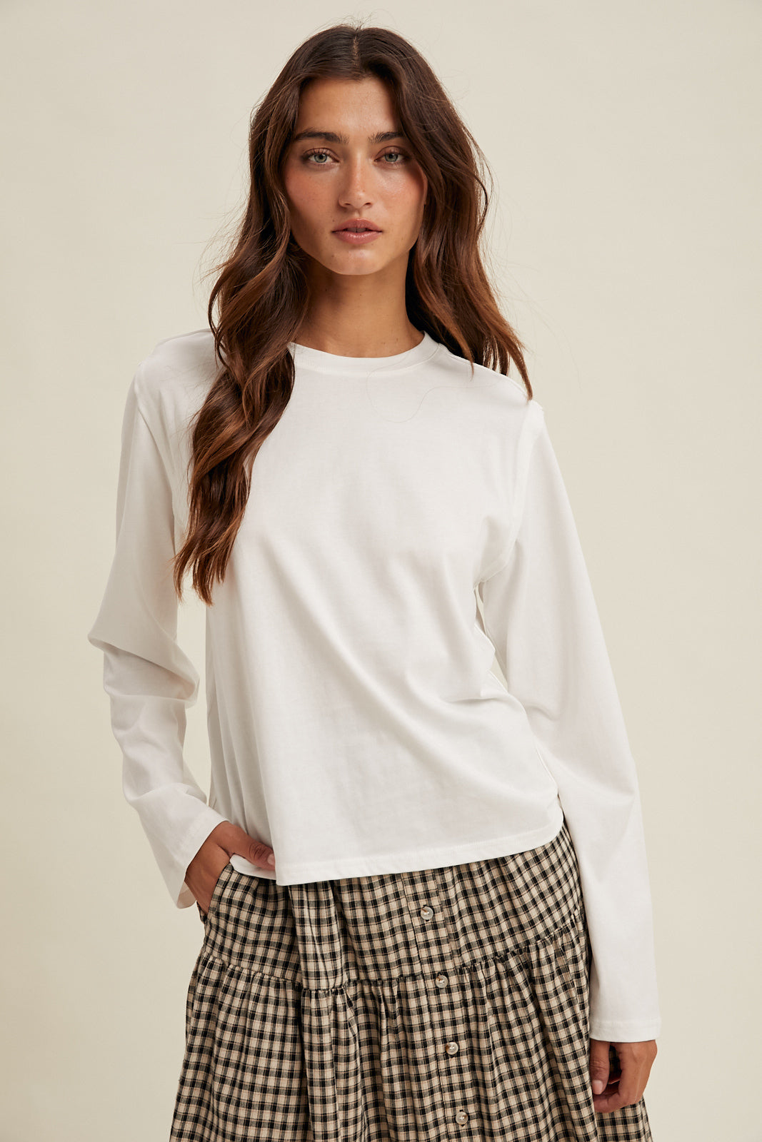 Basic Long Sleeve Tee With Raw Edge Detail