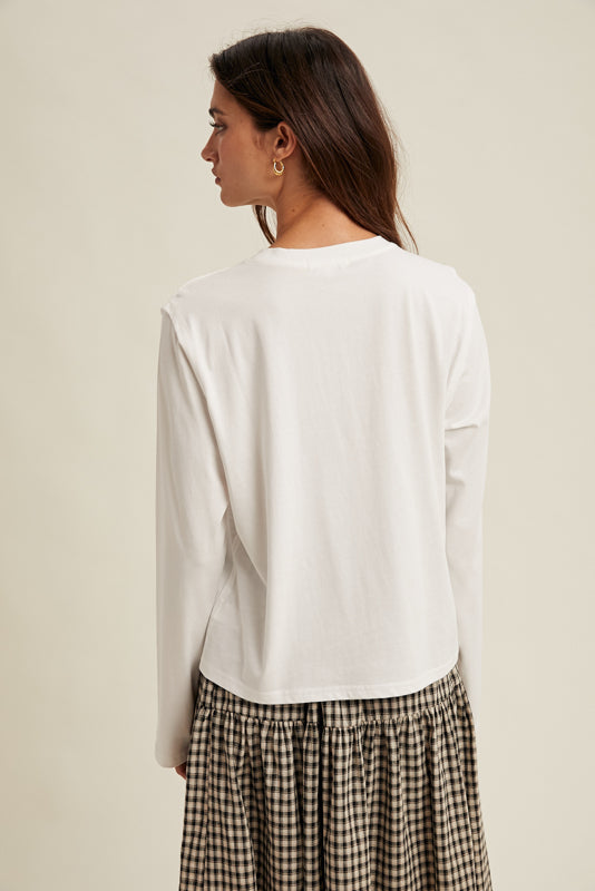 Basic Long Sleeve Tee With Raw Edge Detail