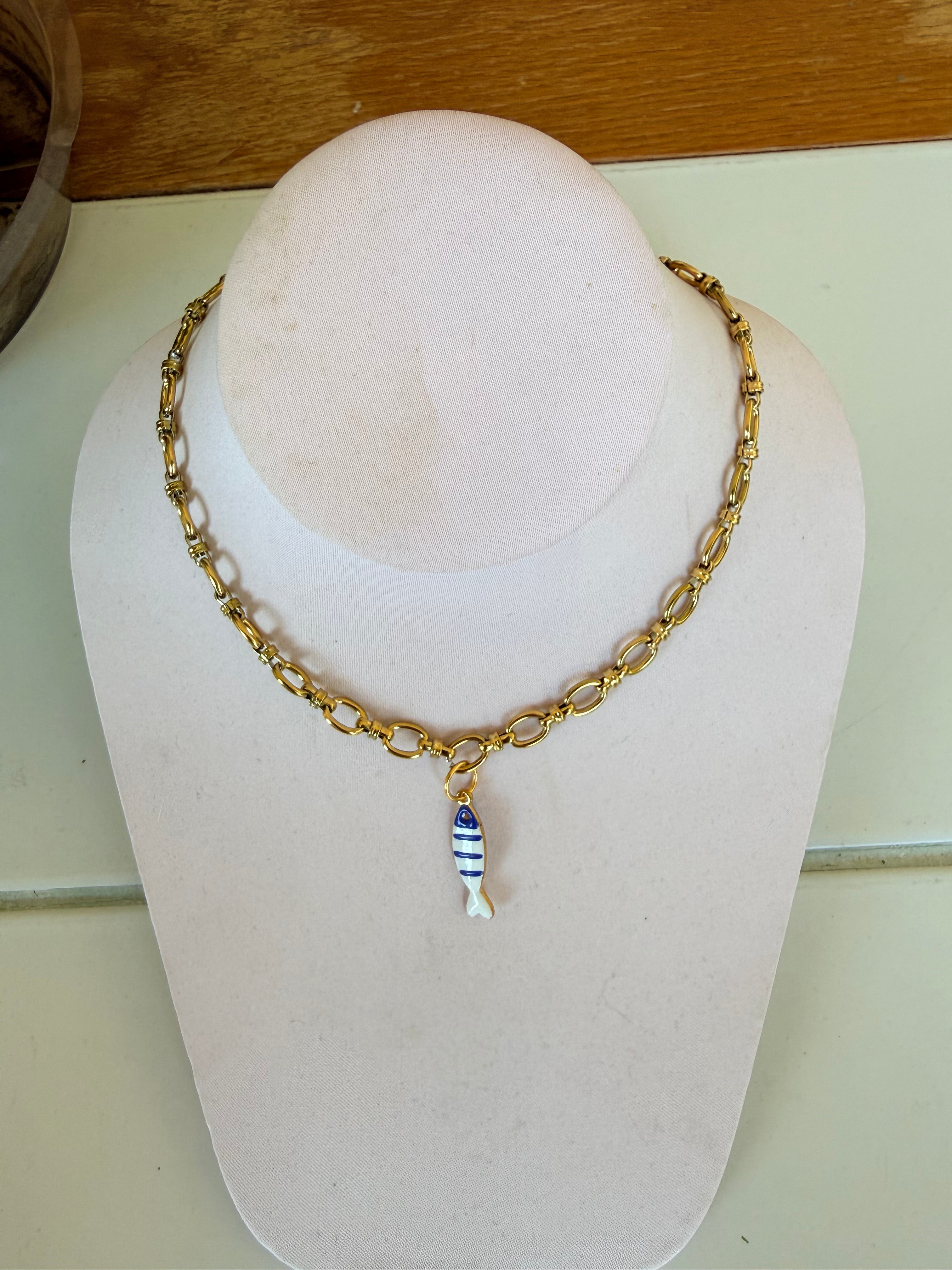 Blue and White Sardine Charm Necklace