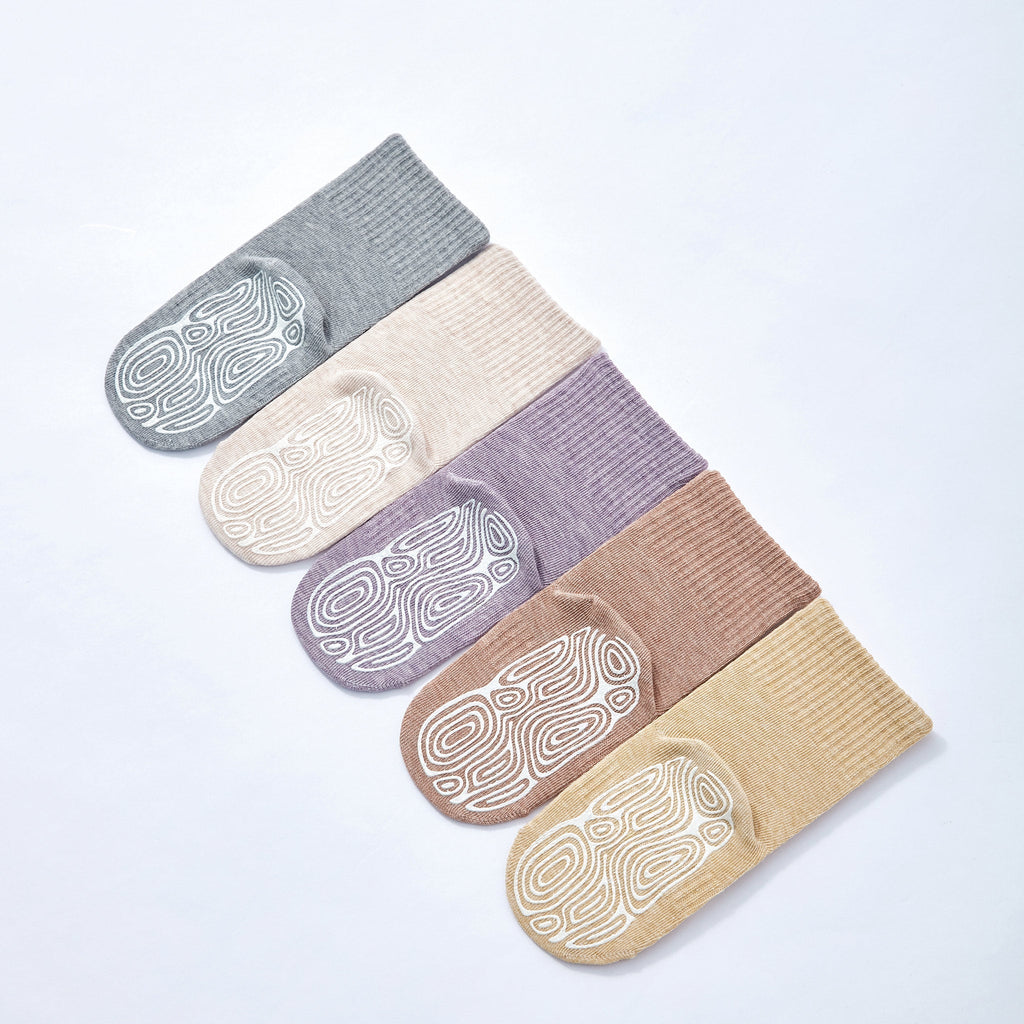 New- Organic Cotton Socks- Lavender & Brown- 4 Pairs of Stay-On Baby & Toddler Non-Slip Socks