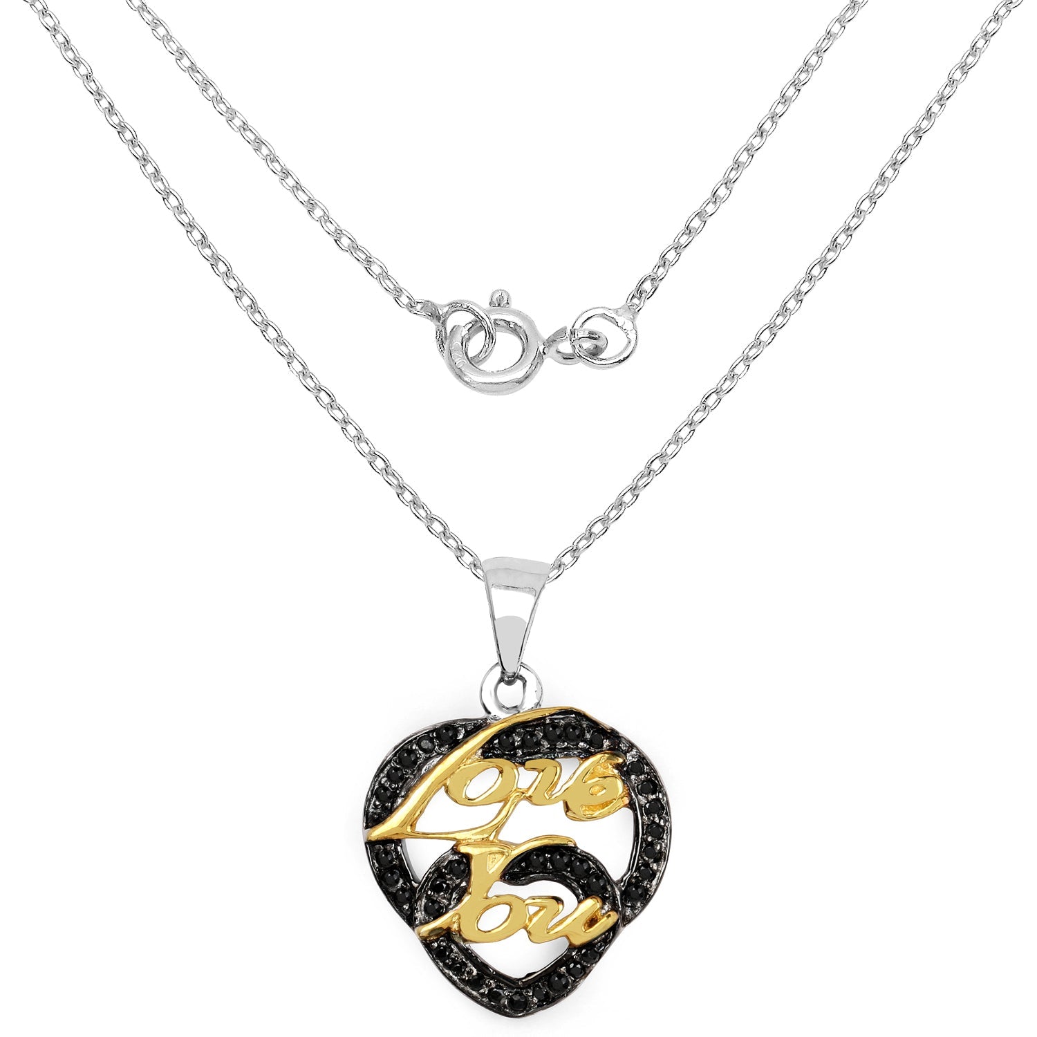 Two Tone Plated 0.18 Carat Genuine Black Spinel .925 Sterling Silver Pendant