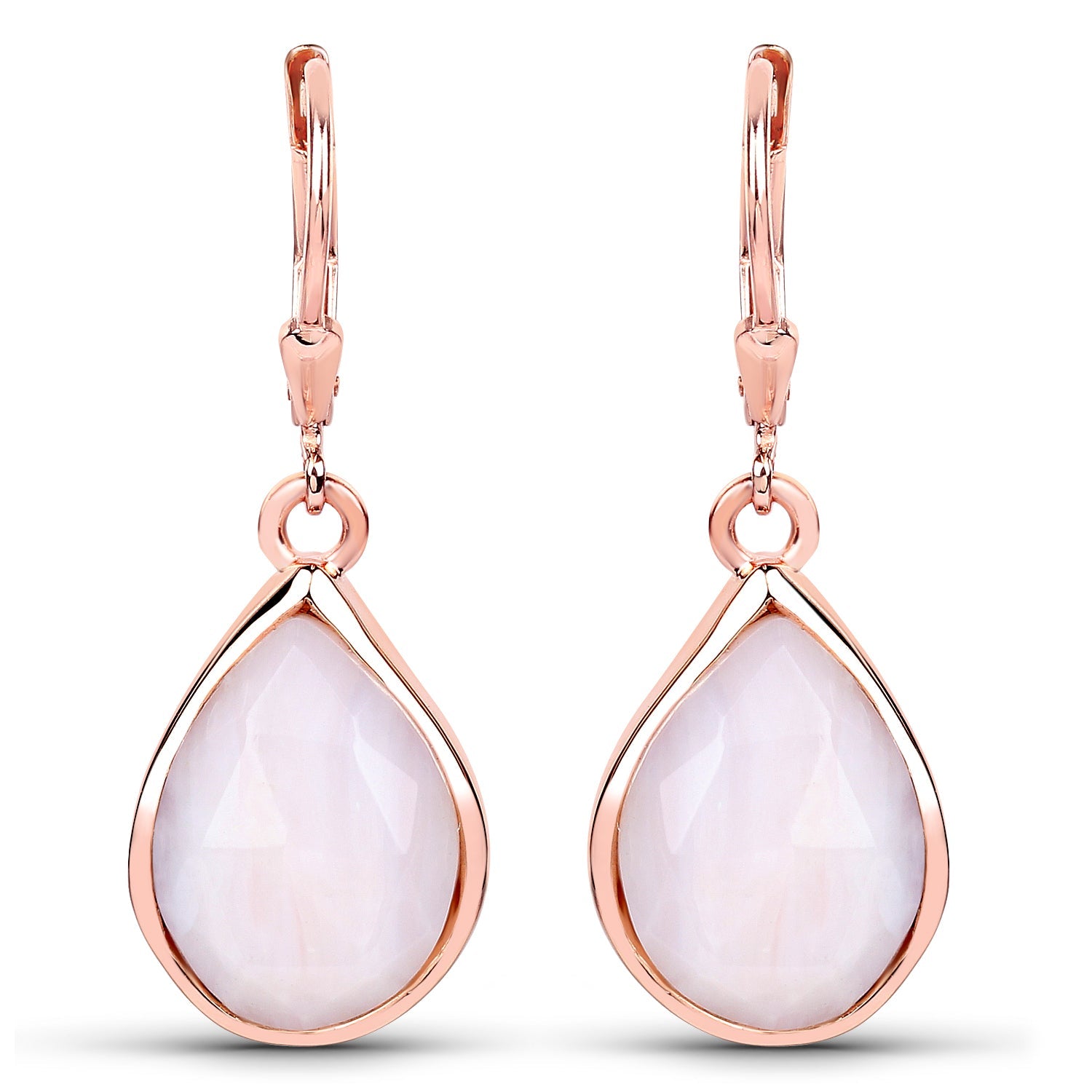 18K Rose Gold Plated 7.60 Carat Genuine Pink Opal .925 Sterling Silver Earrings