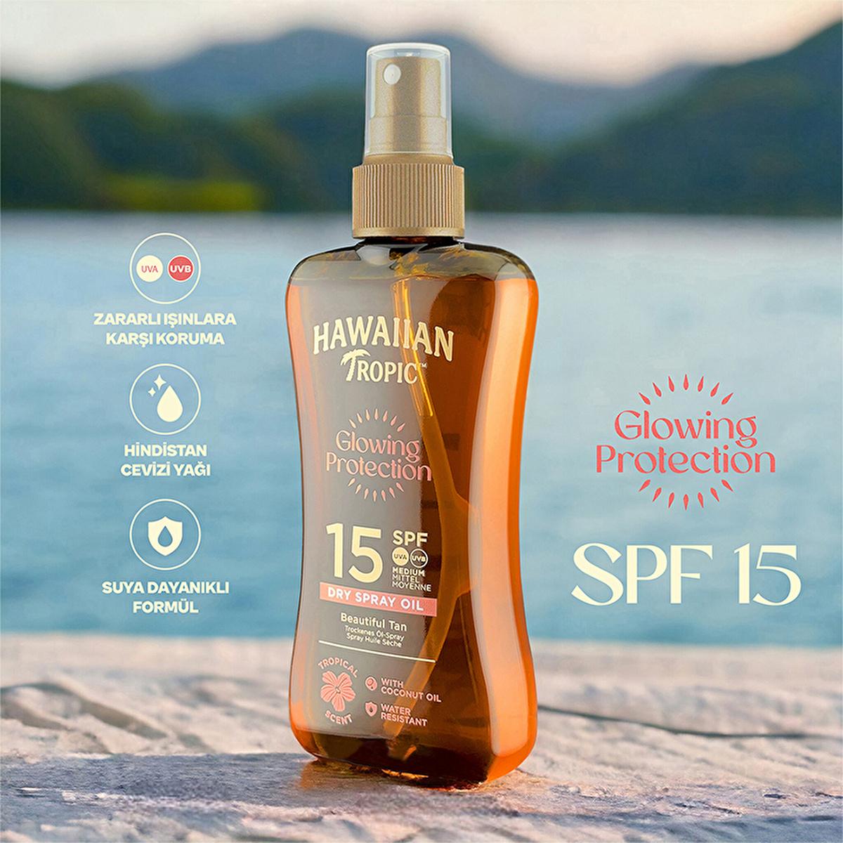 Hawaiian Tropic SPF 15 Dry Spray Tanning Oil: Protect & Bronze with Coconut & Aloe, Vegan & Cruelty-Free Sunscreen - Water Resistant