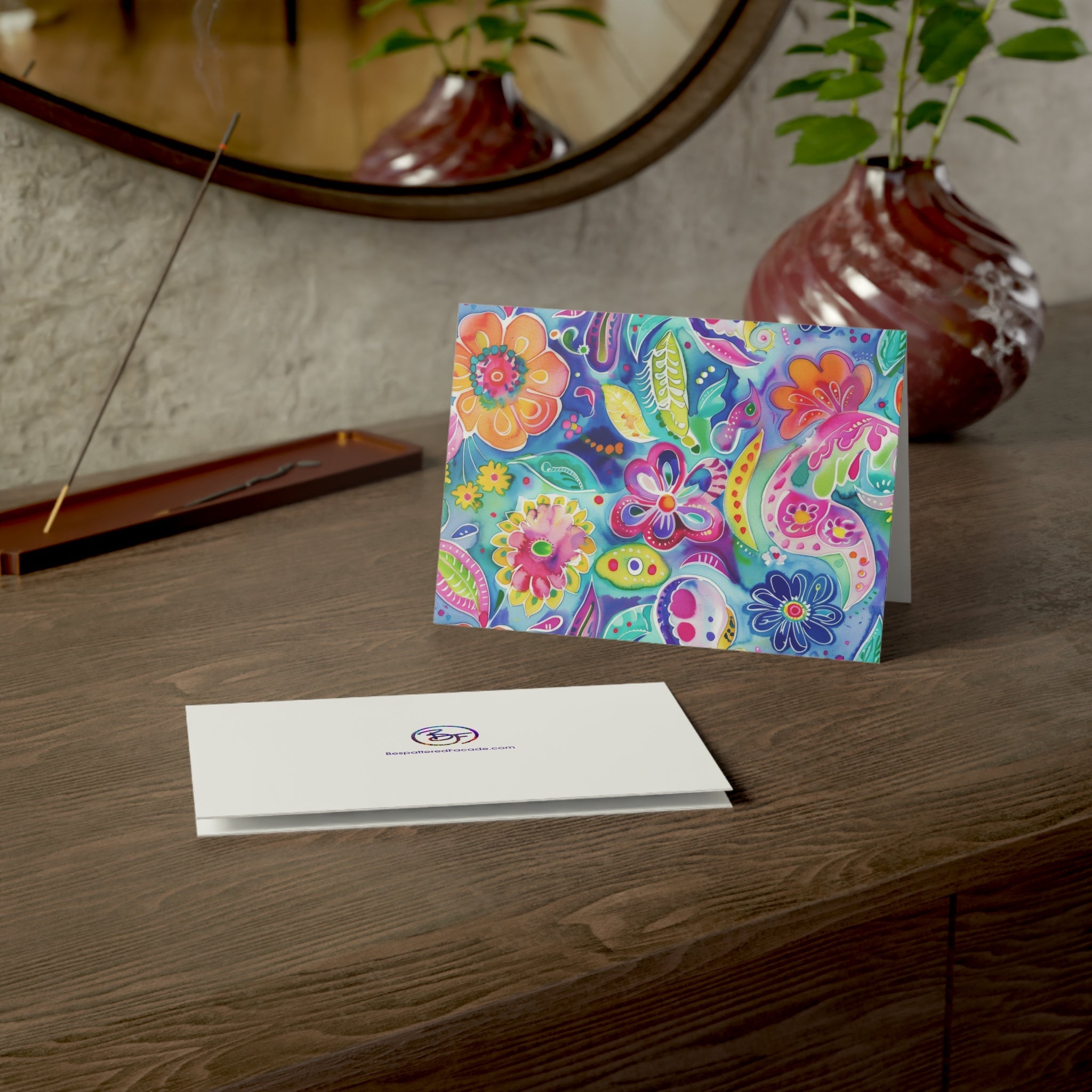 Bespattered Facade Colorful Flowers Greeting Cards | Sets of 1, 10, 30, or 50