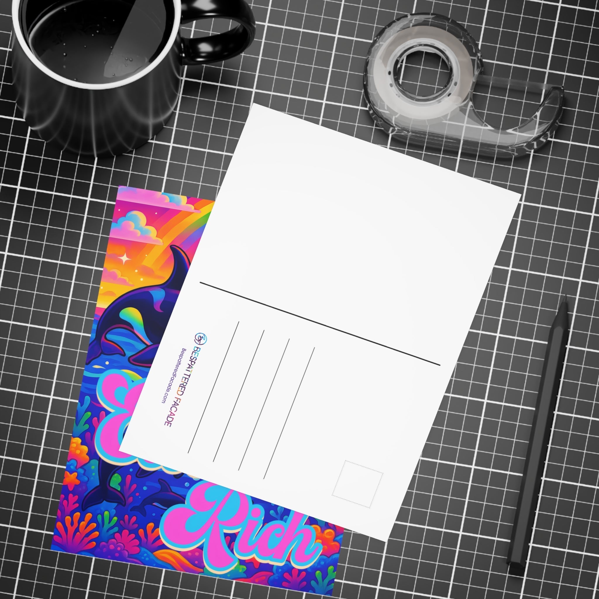 Bespattered Facade "Eat the Rich" Orcas Postcards (no envelopes) | Sets of 10, 30, or 50