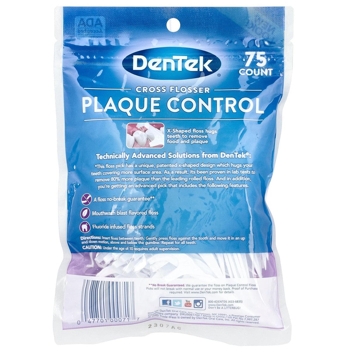 DenTek Cross Flosser Plaque Control Floss Picks – Mouthwash Blast, 75 Count