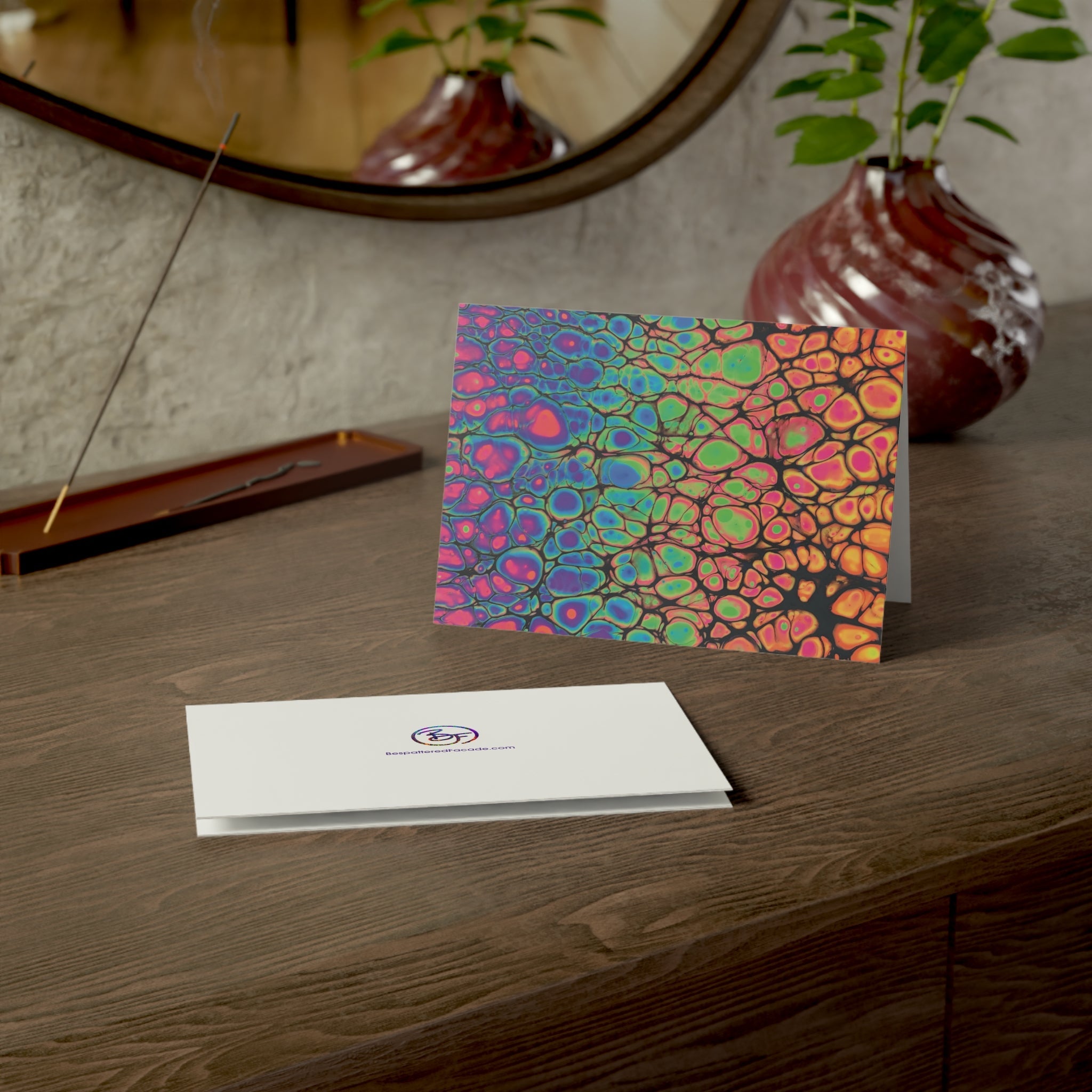 Bespattered Facade Neon Goodness Greeting Cards | Sets of 1, 10, 30, or 50