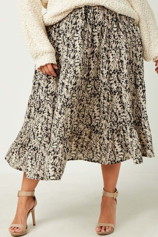 Curvy Botanical Print Elastic Waist Tiered Skirt