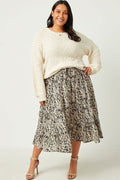 Curvy Botanical Print Elastic Waist Tiered Skirt