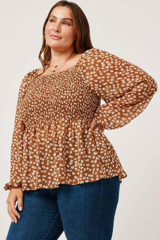 Curvy Square Neck Peplum with Puff Sleeves