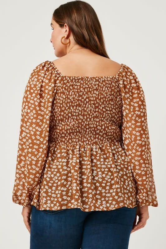 Curvy Square Neck Peplum with Puff Sleeves