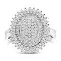 Sterling Silver 2.0 Cttw Diamond Oval Halo Cocktail Ring