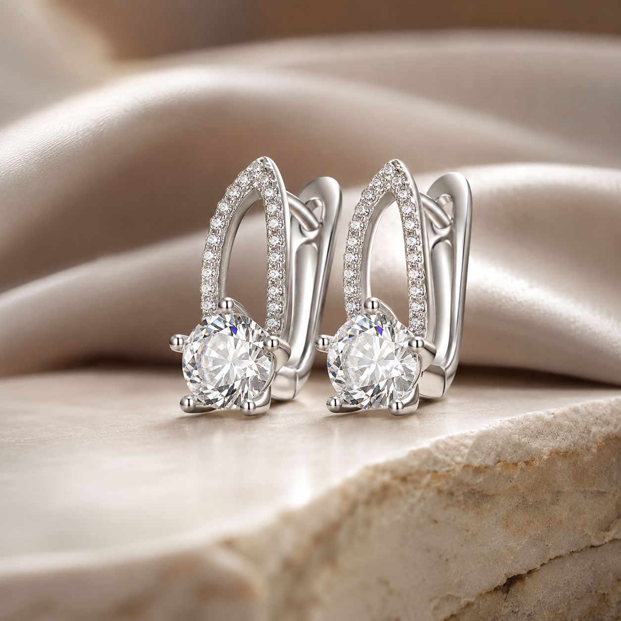 925 Sterling Silver Earrings with CZ Pavé Setting, 1.4*0.62cm for Women