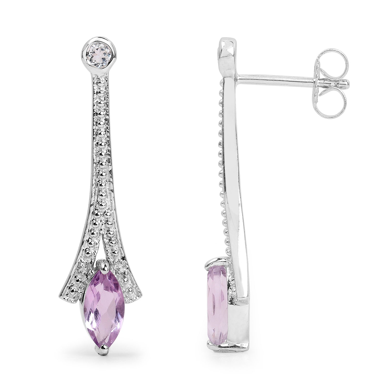 1.24 Carat Genuine Amethyst and White Topaz .925 Sterling Silver Earrings
