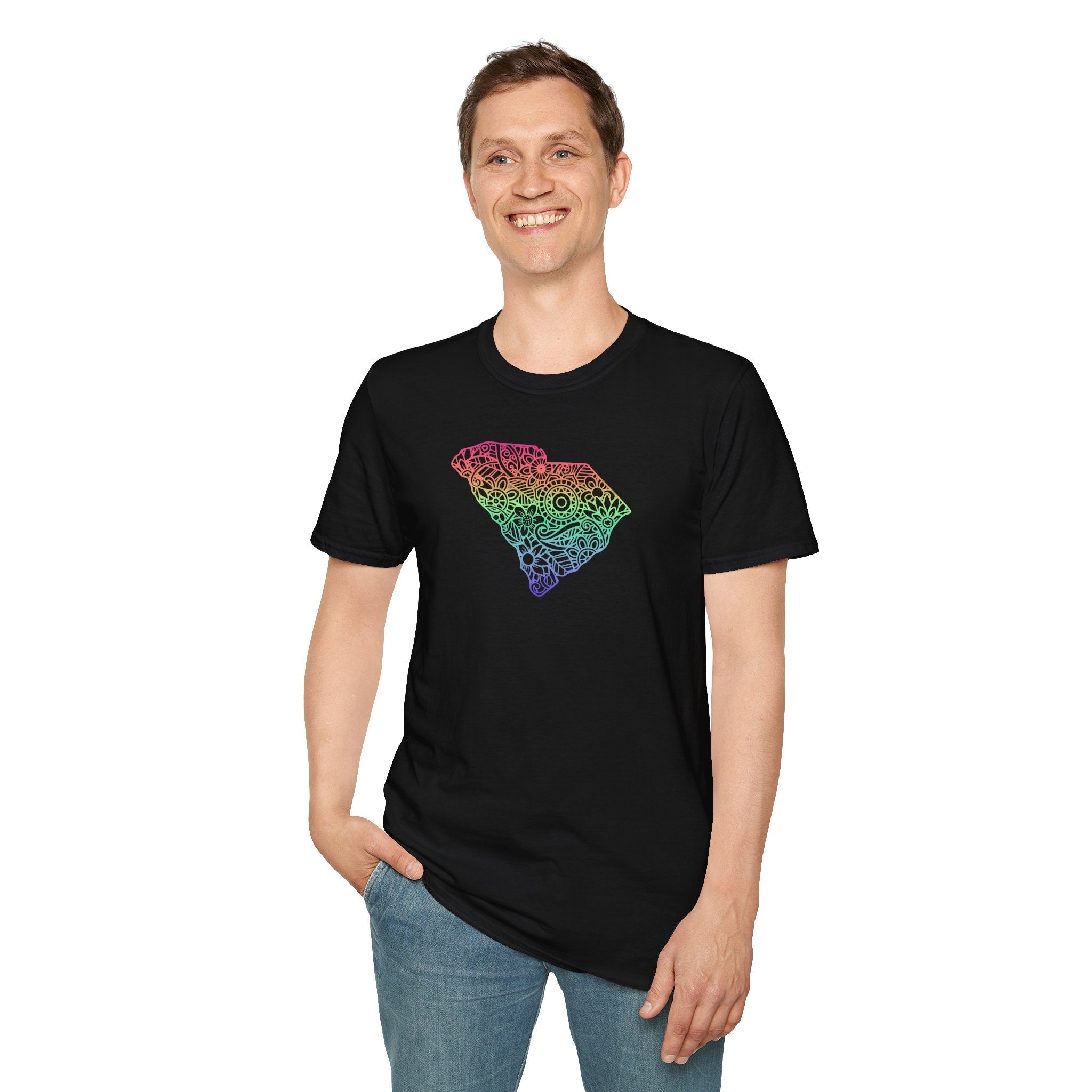 Bespattered Facade Rainbow Floral South Carolina Unisex Softstyle T-Shirt