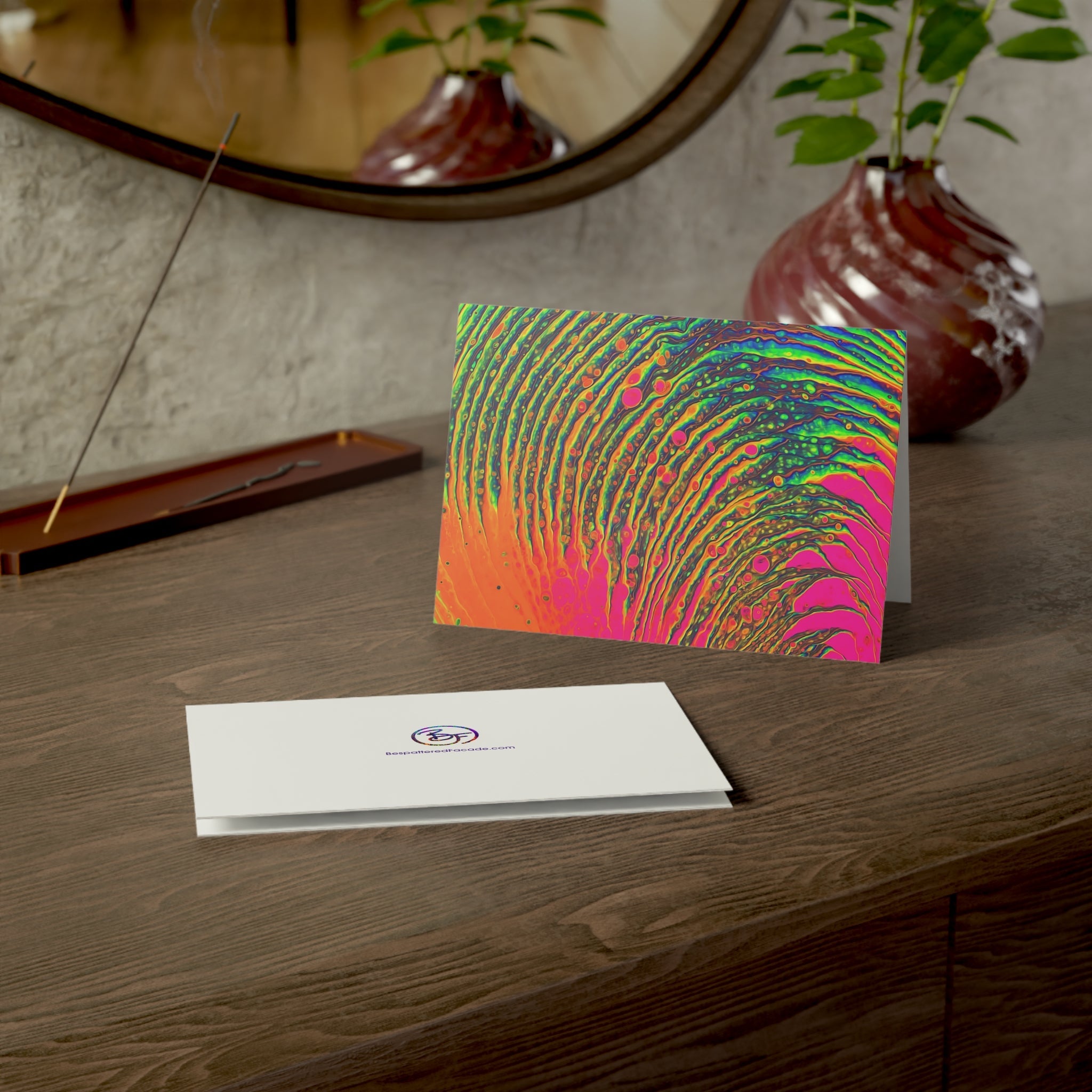 Bespattered Facade Neon Puddle Greeting Cards | Sets of 1, 10, 30, or 50