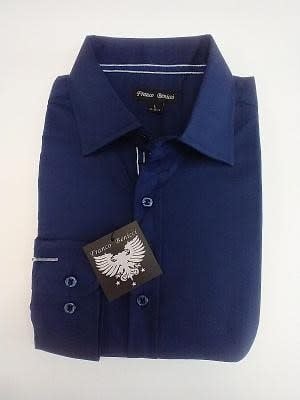 Solid Navy Men's Long Sleeves Dress Shirt