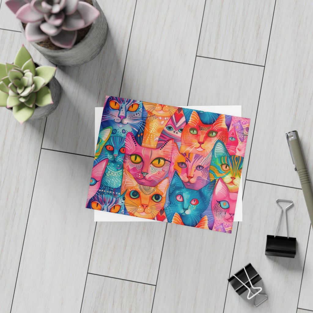 Bespattered Facade Rainbow Cat Party Postcards (no envelopes) | Sets of 10, 30, or 50