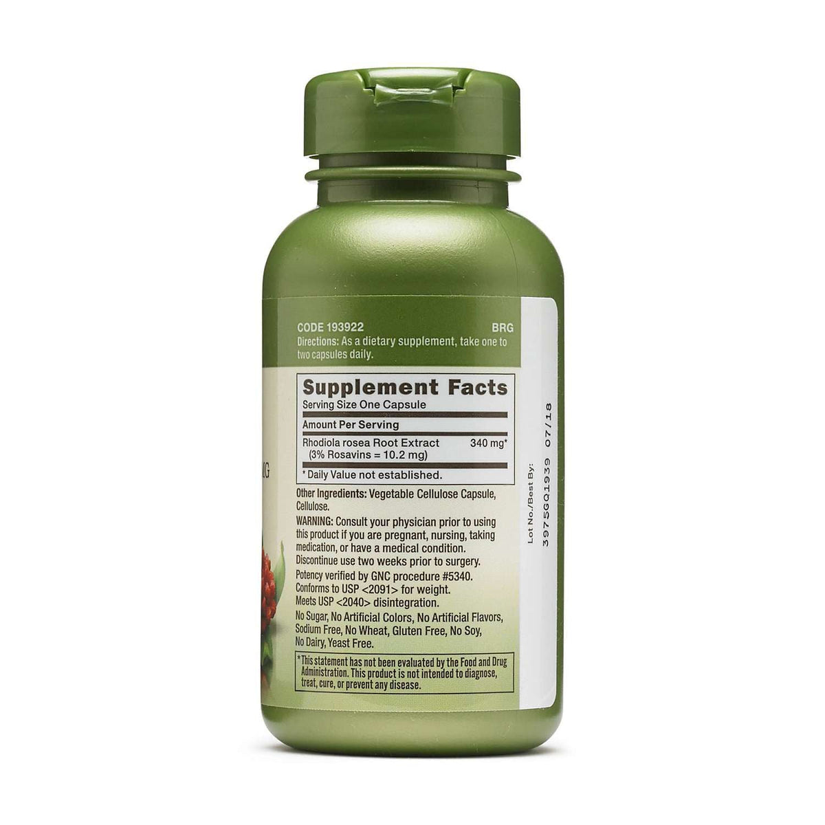 GNC Herbal Plus Rhodiola Extract 340mg, 100 Capsules