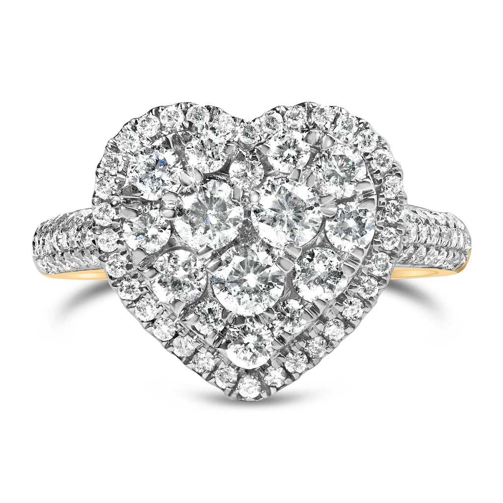 14K Yellow Gold 1 1/2 Cttw Diamond Heart Shaped Composite Ring (H-I Color, SI2-I1 Clarity) - Ring Size 7
