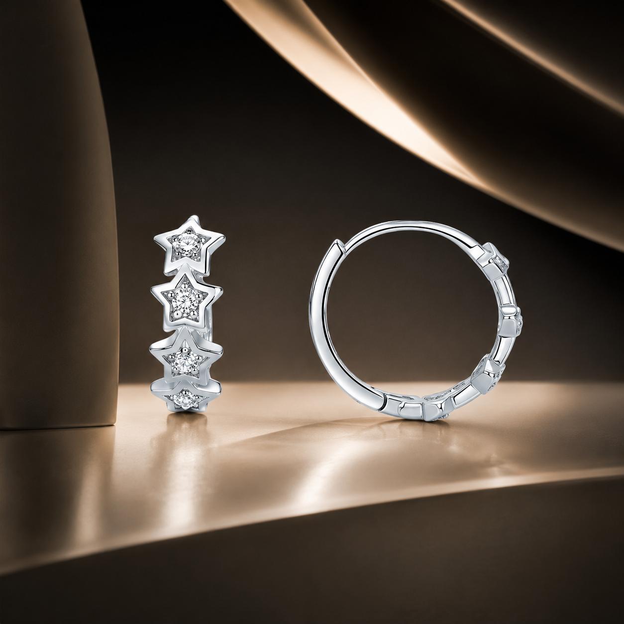 925 Sterling Silver Earrings with Pavé Setting, Size: 13*5mm, for Women