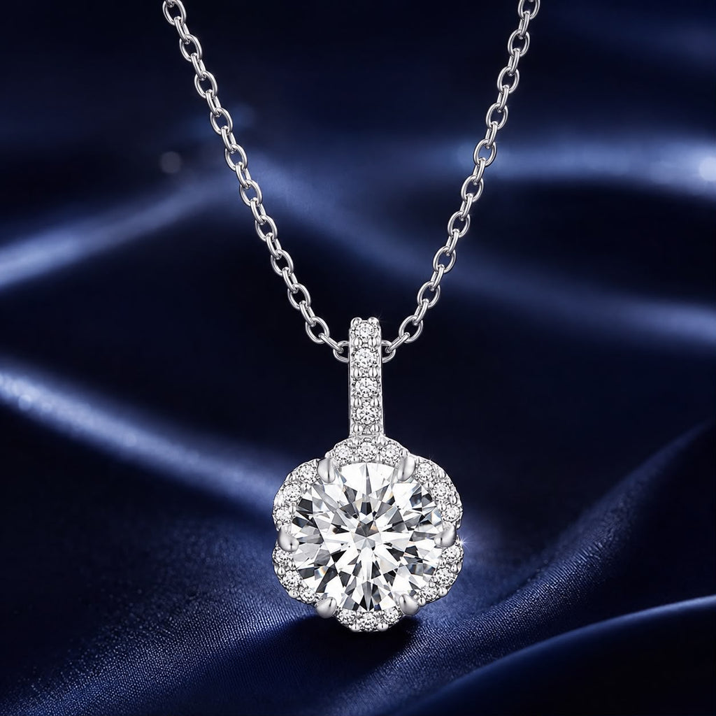 925 Sterling Silver Moissanite Pendant Necklace for Women - 45cm