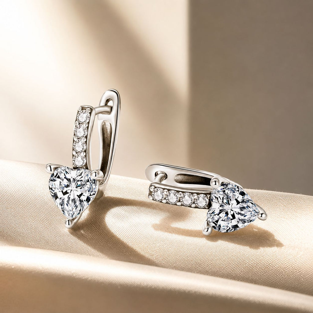 925 Sterling Silver Oxidized Earrings with CZ for Women - 1.7x0.7cm