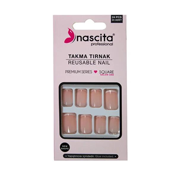 Nascita Squera French Nail Tips S203 24-Piece Set - Elegant Artificial Nail Enhancements for DIY Beauty