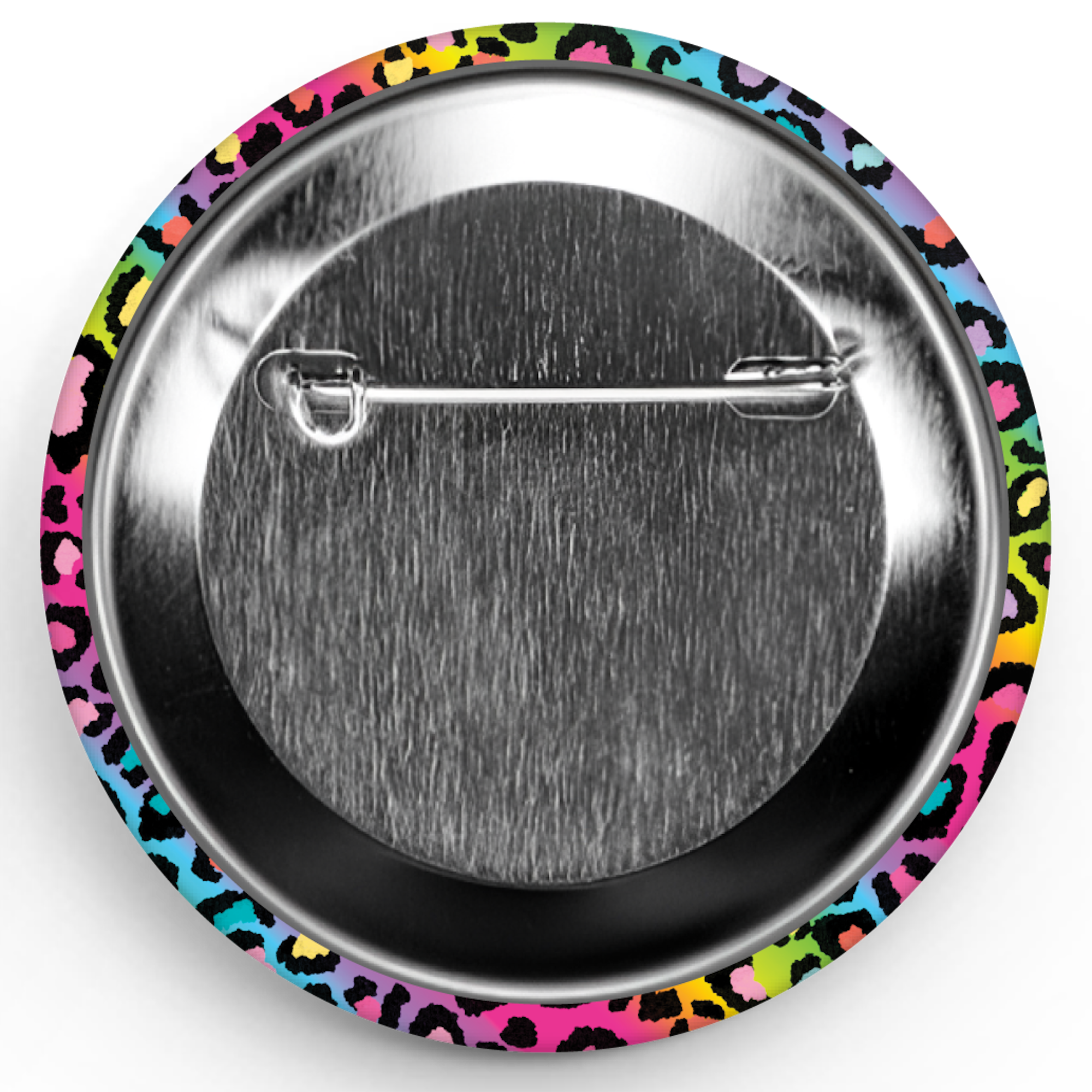 Bespattered Facade Everyone's Favorite Word Rainbow Leopard Print Button Pin