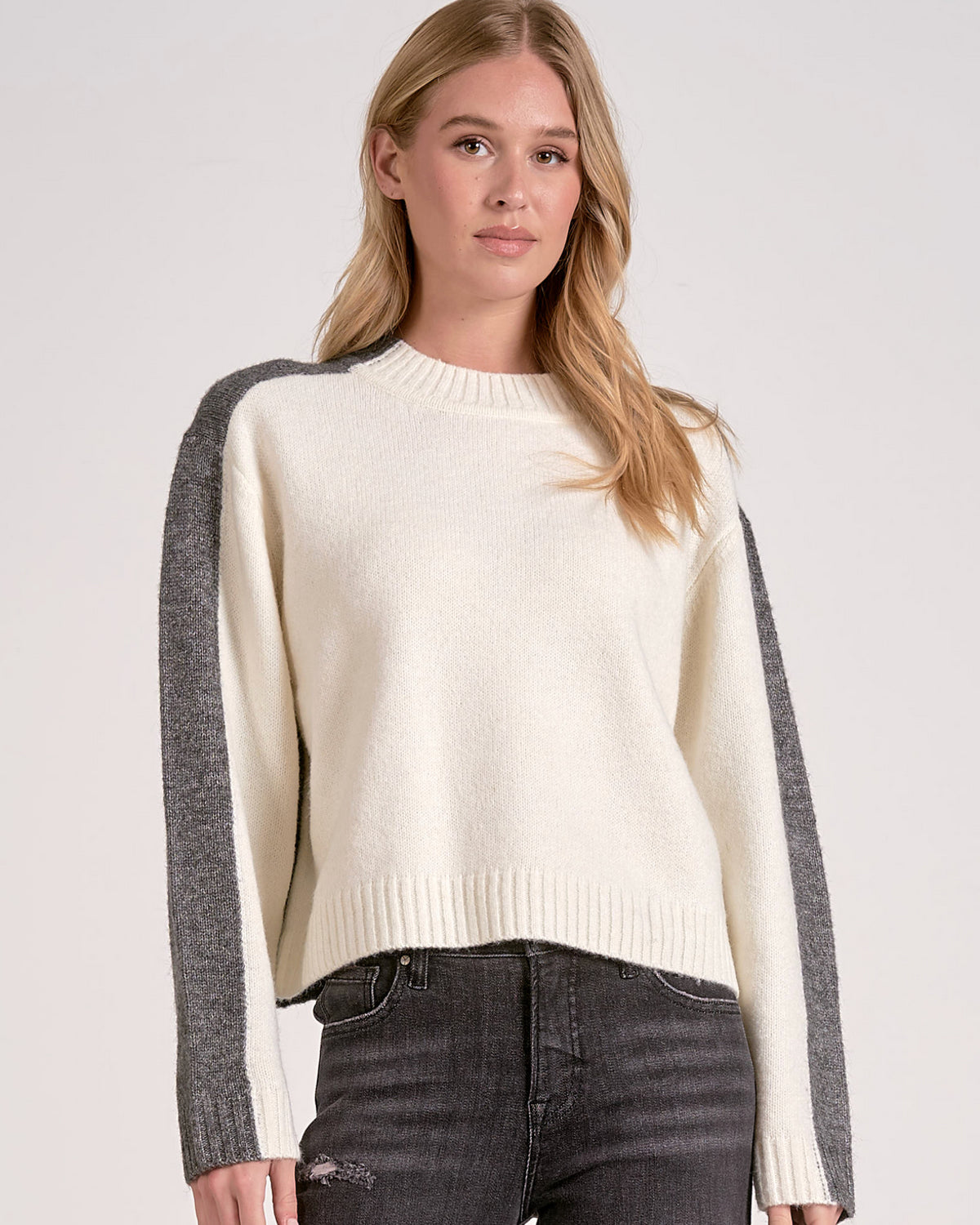 The Colorblock Crewneck Sweater: Grey/White