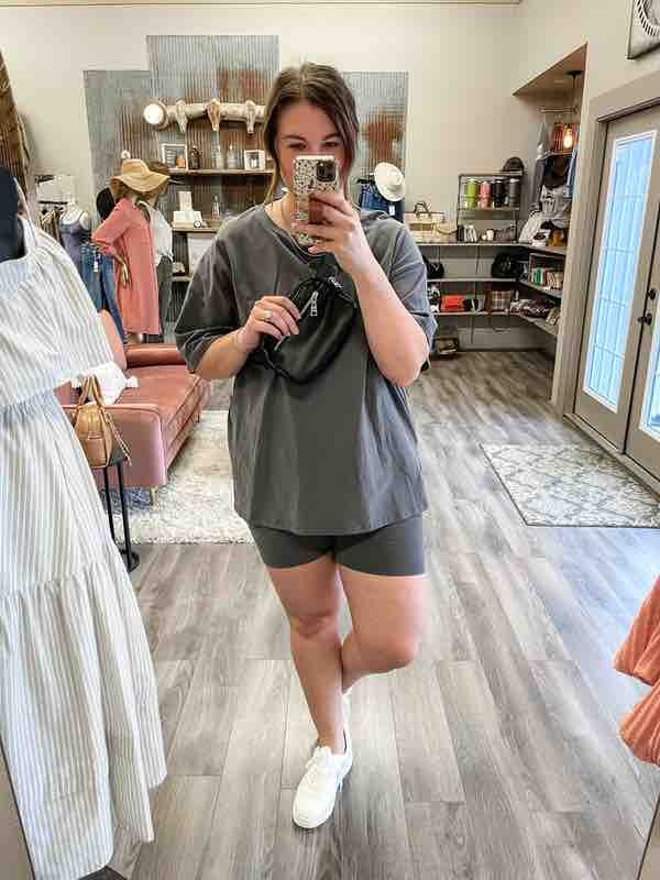 Two Piece Cotton Top & Shorts Set - Charcoal