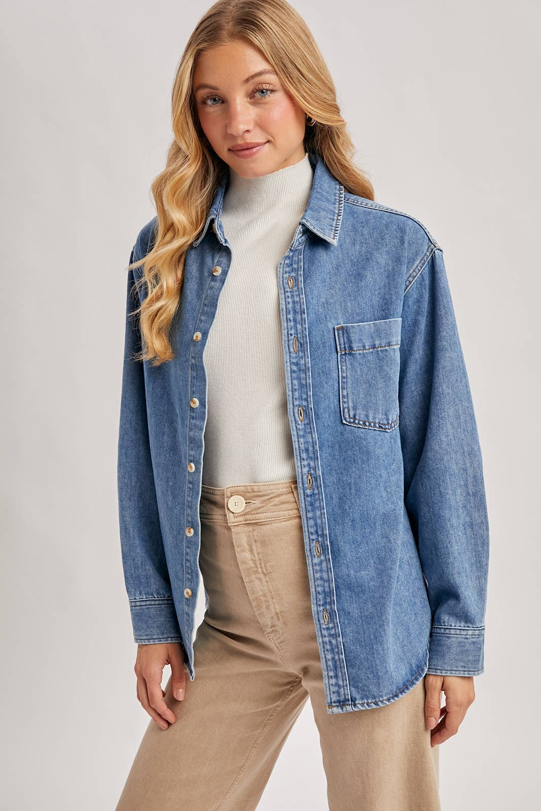 DENIM BUTTON DOWN OVERSIZED SHIRTS: MED.WASH