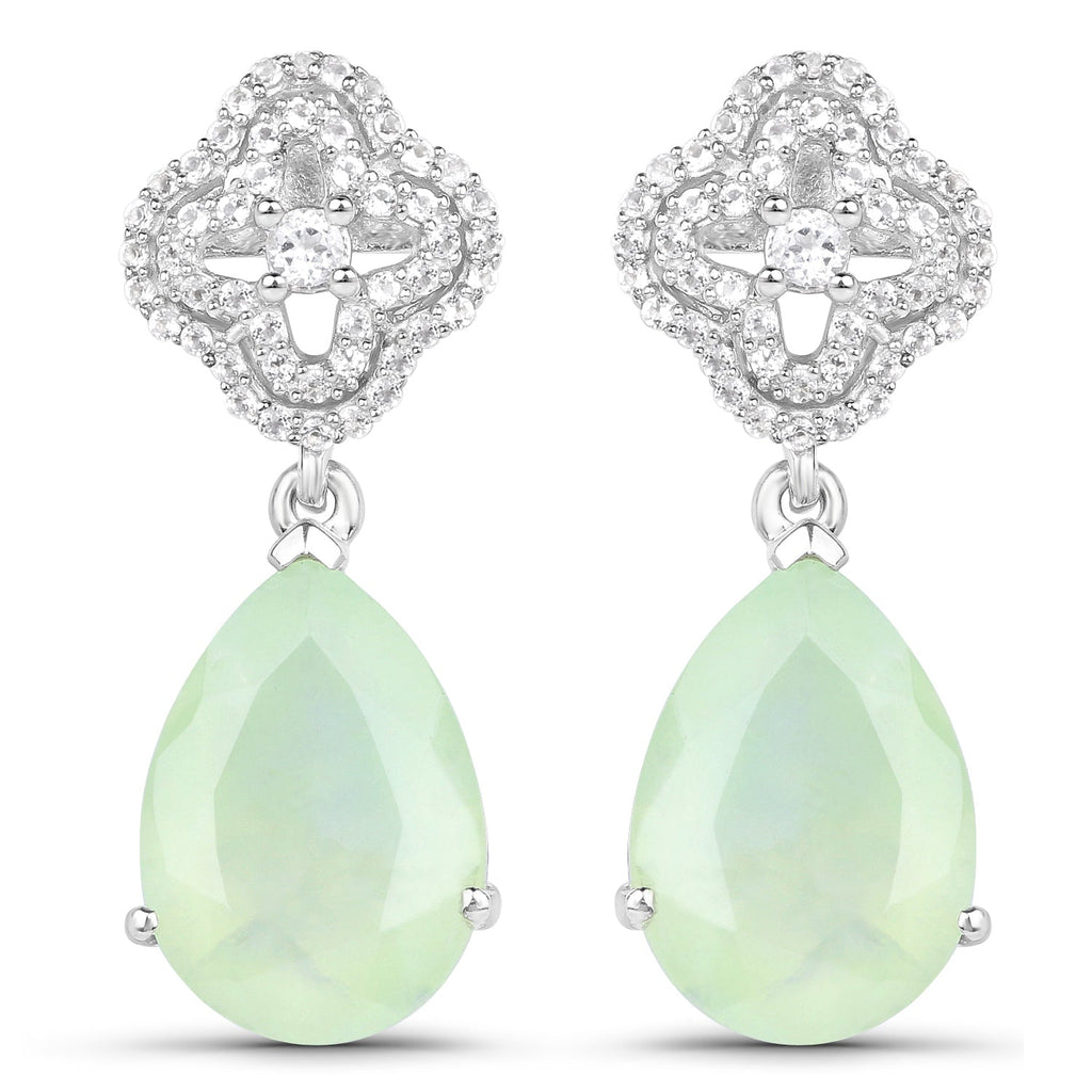 10.07 Carat Genuine Prehnite And White Topaz .925 Sterling Silver Earrings