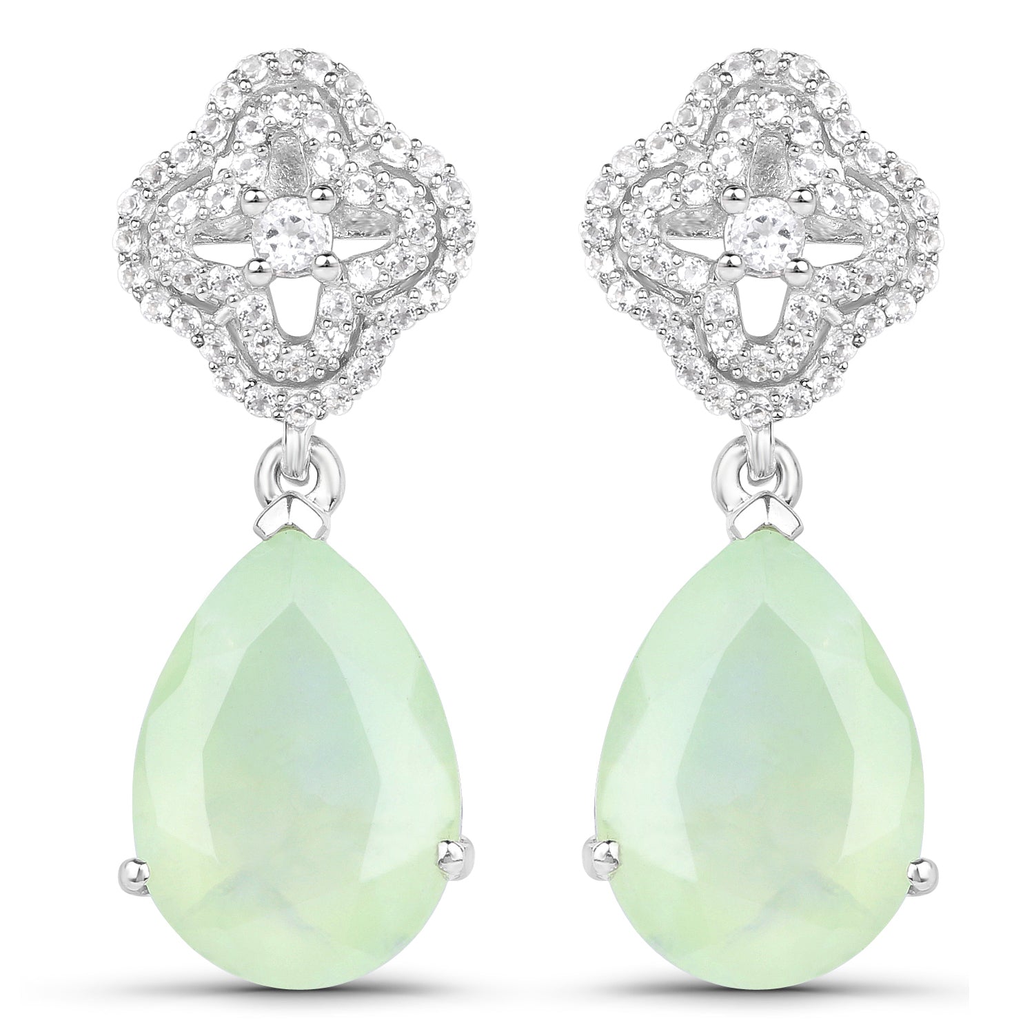 10.07 Carat Genuine Prehnite And White Topaz .925 Sterling Silver Earrings