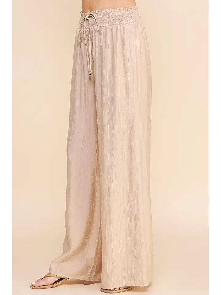 Bamboo Texture Flowy Pants: Latte