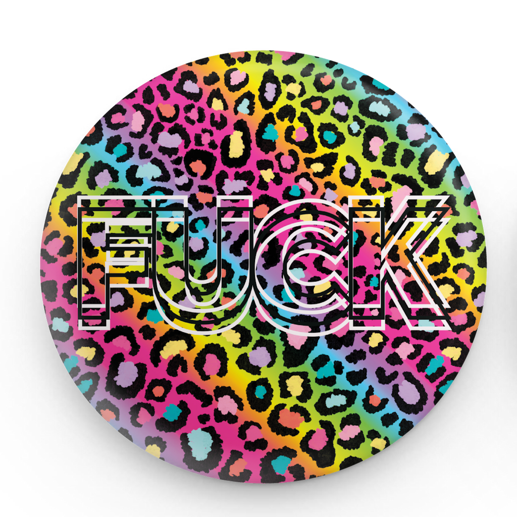 Bespattered Facade Everyone's Favorite Word Rainbow Leopard Print Button Pin