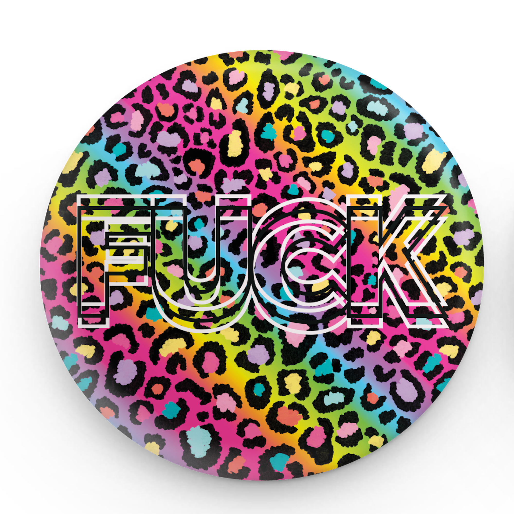 Bespattered Facade Everyone's Favorite Word Rainbow Leopard Print Button Pin