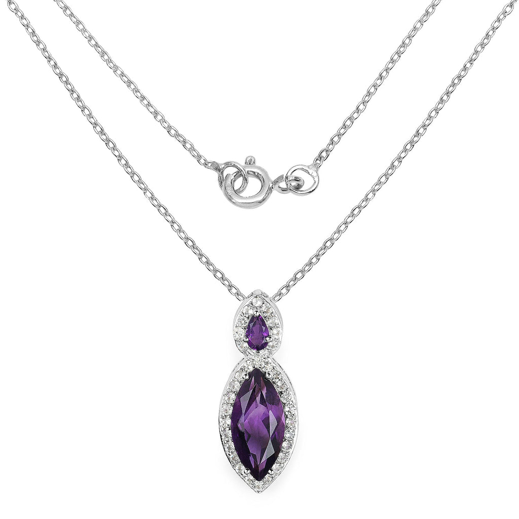 3.53 Carat Genuine Amethyst and White Topaz .925 Sterling Silver Pendant