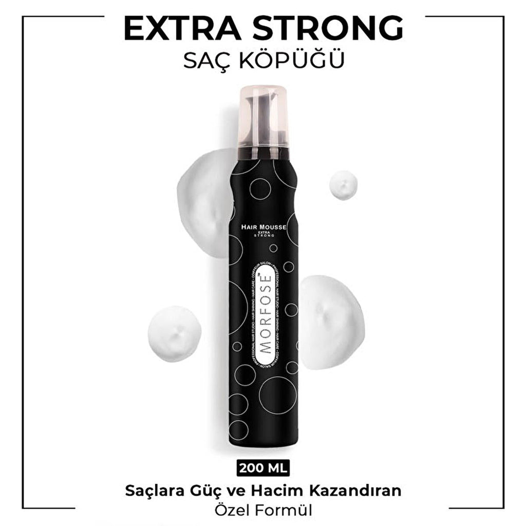 Morfose Extra Strong Hair Styling Mousse - 6.76 fl oz, Strong Hold, Volume Enhancer, Multivitamin Enriched