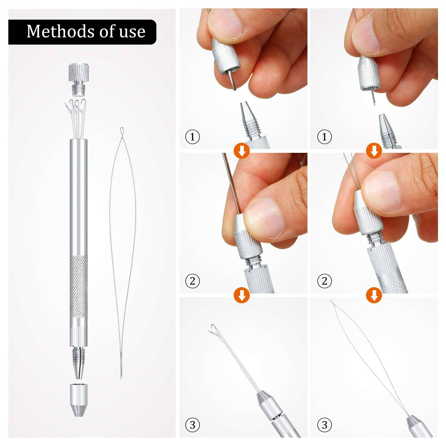 2 in 1 Hair Extension Tools, Includes Loop Needle Threader