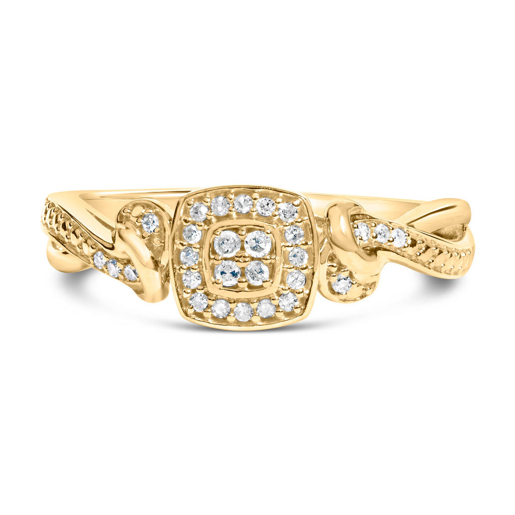 14K Yellow Gold Plated .925 Sterling Silver 1/10 Cttw Round-Cut Diamond Composite Halo Engagement Ring (I-J Color, I3 Clarity)- Size 7