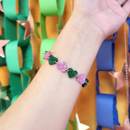 "Witch to be Understood" Pink and Green Heart Bracelet