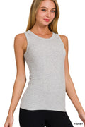 Ribbed Round Neck Tank Top - H Grey
