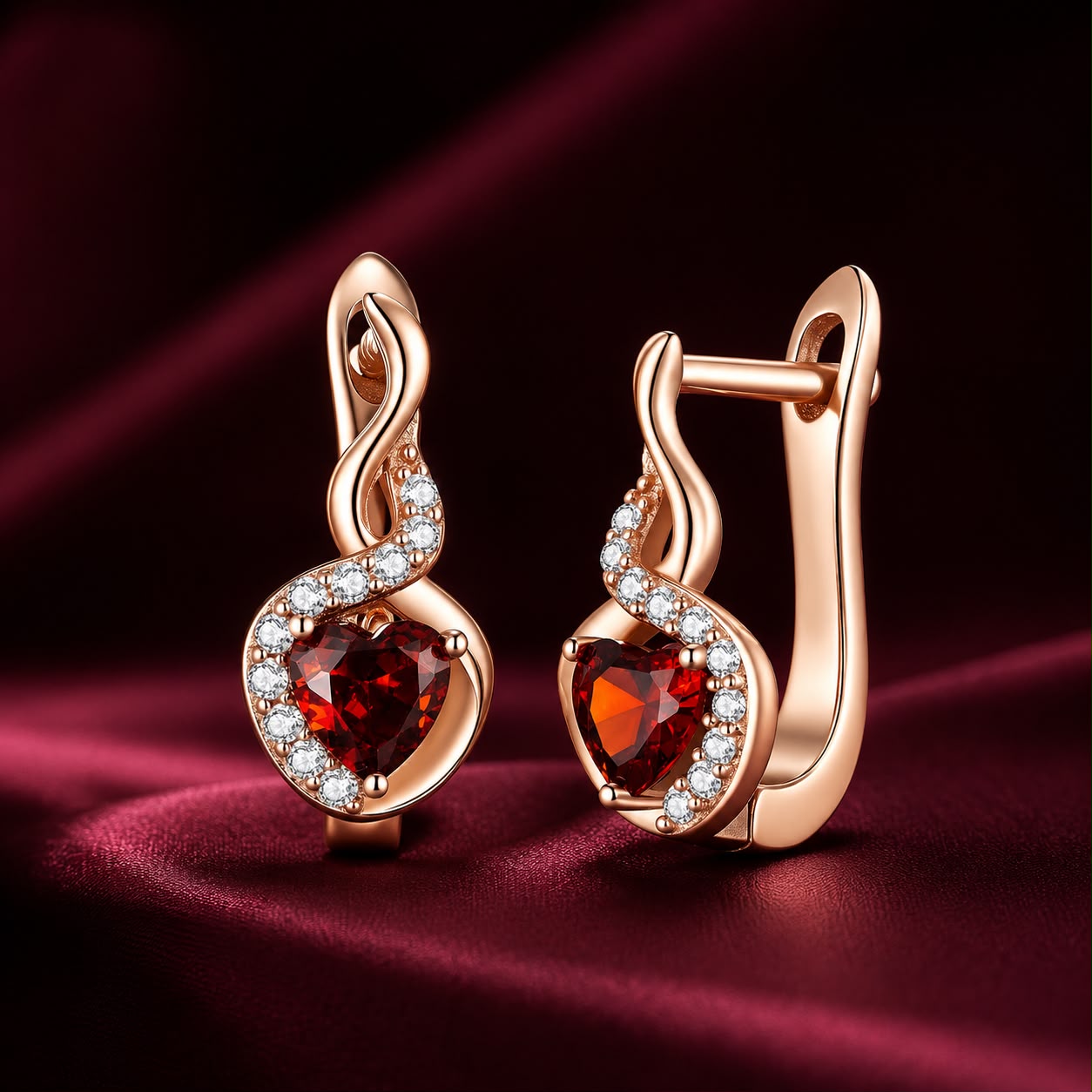 925 Sterling Silver Rose Gold Plated Earrings with CZ in Pavé Setting
