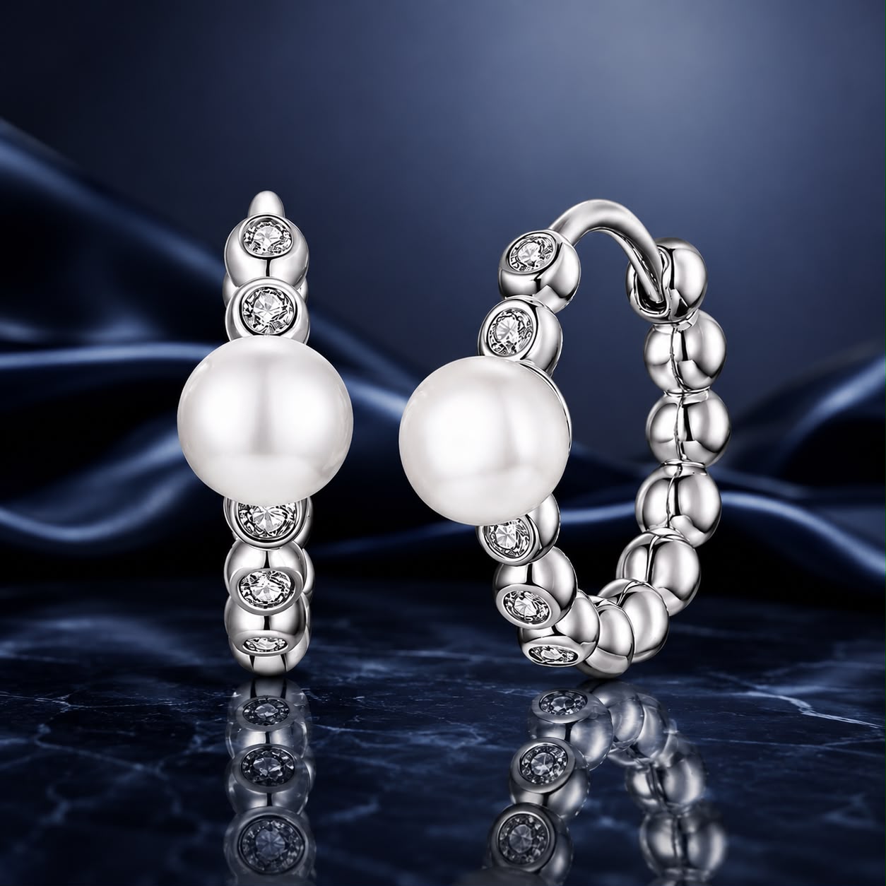 925 Sterling Silver White Gold Plated Moissanite & Pearl Earrings for Women
